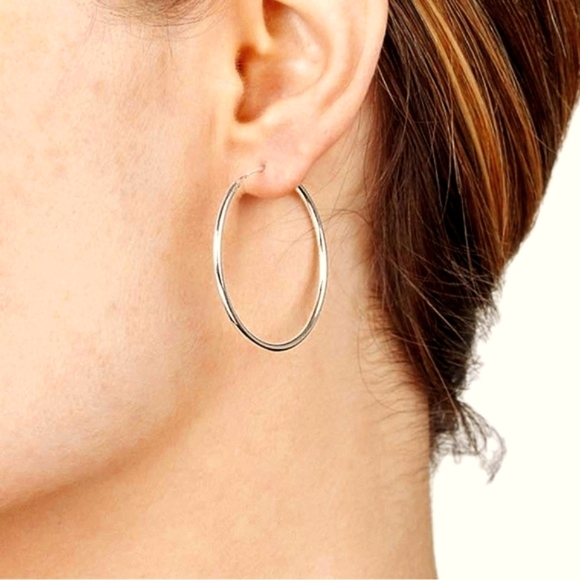 Sterling Silver 30mm Endless Hoop Earrings - Picture 2 of 5